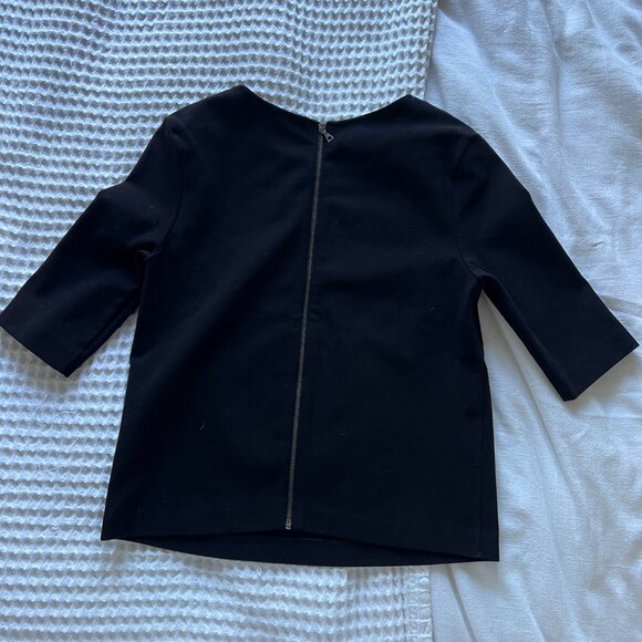 NWOT Theory Short Sleeve Cotton Zip Blouse - Picture 4 of 7